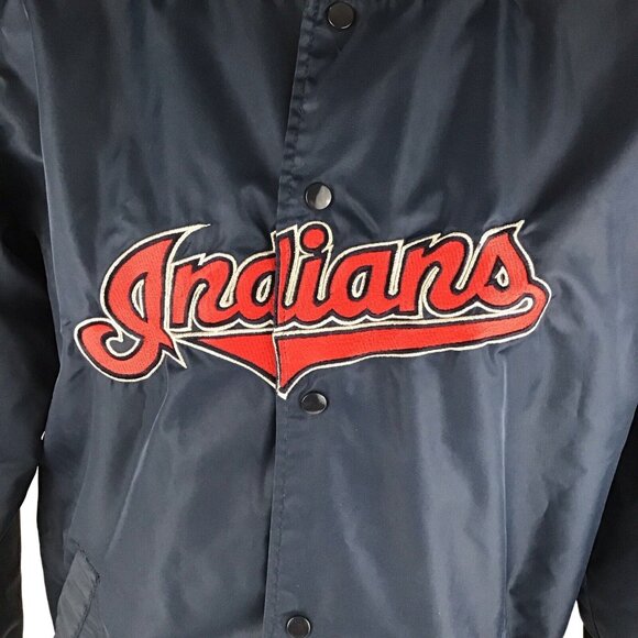 Vintage 90s Majestic Cleveland Indians Satin Bomber Jacket MLB Authentic Mens - Picture 2 of 9